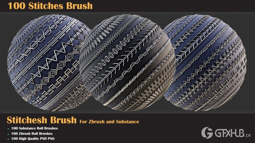 100组针线缝合Alpha纹理贴图+笔刷 100 Stitches Brush - Substance and Zbrush-005