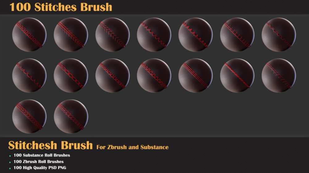 100组针线缝合Alpha纹理贴图+笔刷 100 Stitches Brush - Substance and Zbrush-005