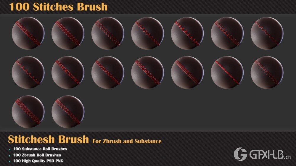 100组针线缝合Alpha纹理贴图+笔刷 100 Stitches Brush - Substance and Zbrush-005