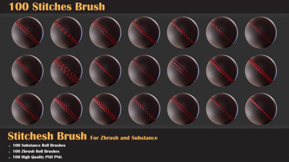 100组针线缝合Alpha纹理贴图+笔刷 100 Stitches Brush - Substance and Zbrush-005