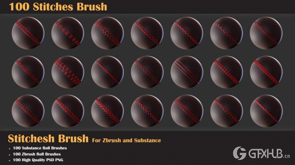 100组针线缝合Alpha纹理贴图+笔刷 100 Stitches Brush - Substance and Zbrush-005