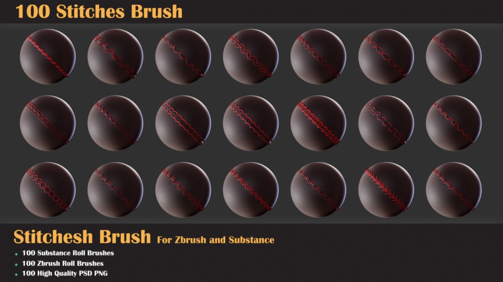 100组针线缝合Alpha纹理贴图+笔刷 100 Stitches Brush - Substance and Zbrush-005