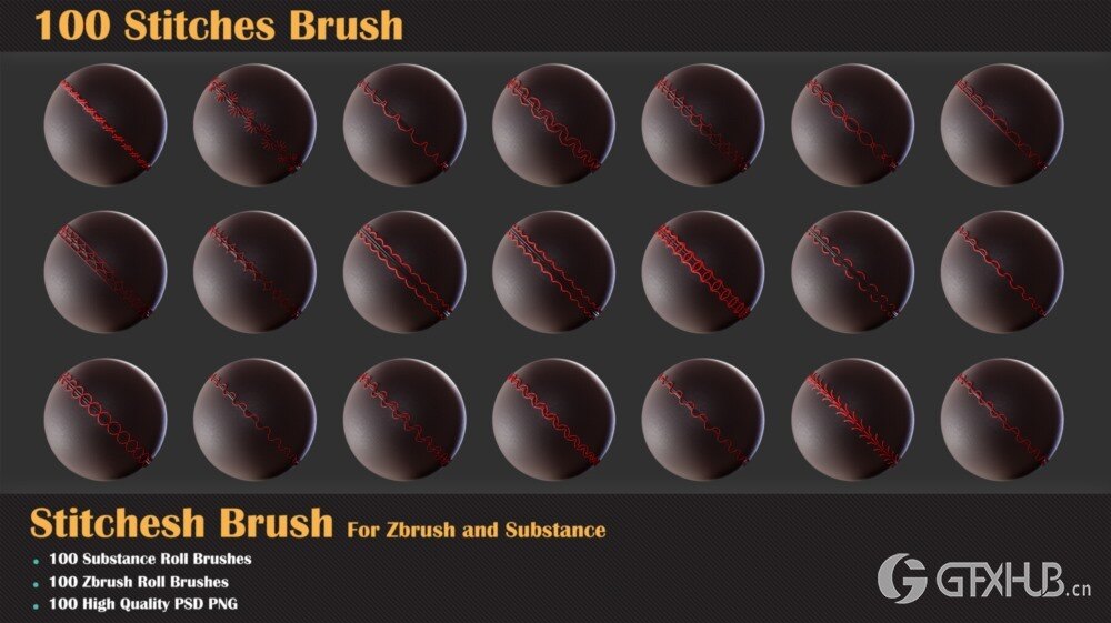 100组针线缝合Alpha纹理贴图+笔刷 100 Stitches Brush - Substance and Zbrush-005