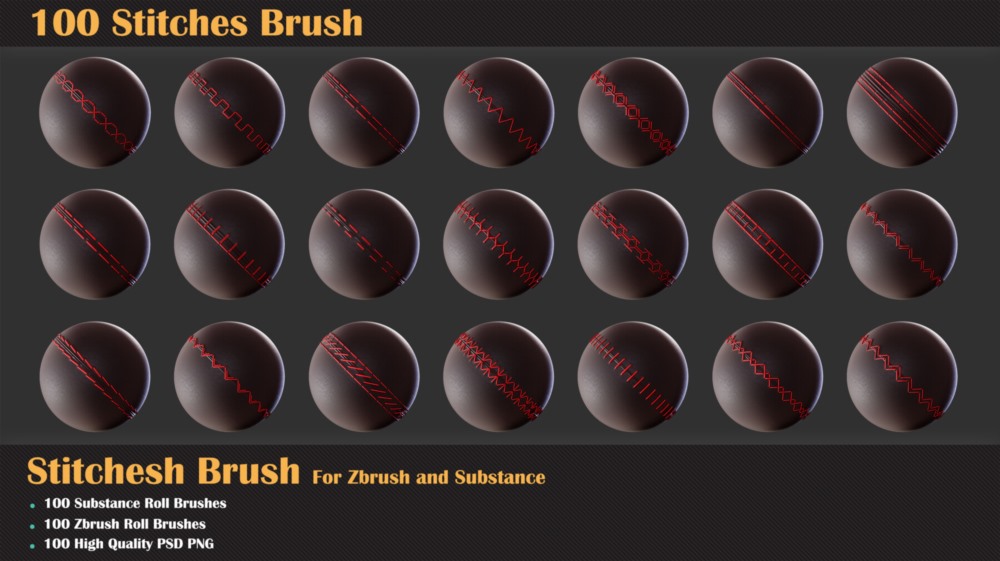 100组针线缝合Alpha纹理贴图+笔刷 100 Stitches Brush - Substance and Zbrush-005
