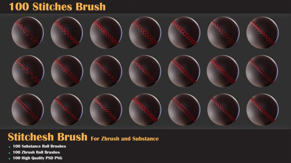 100组针线缝合Alpha纹理贴图+笔刷 100 Stitches Brush - Substance and Zbrush-005