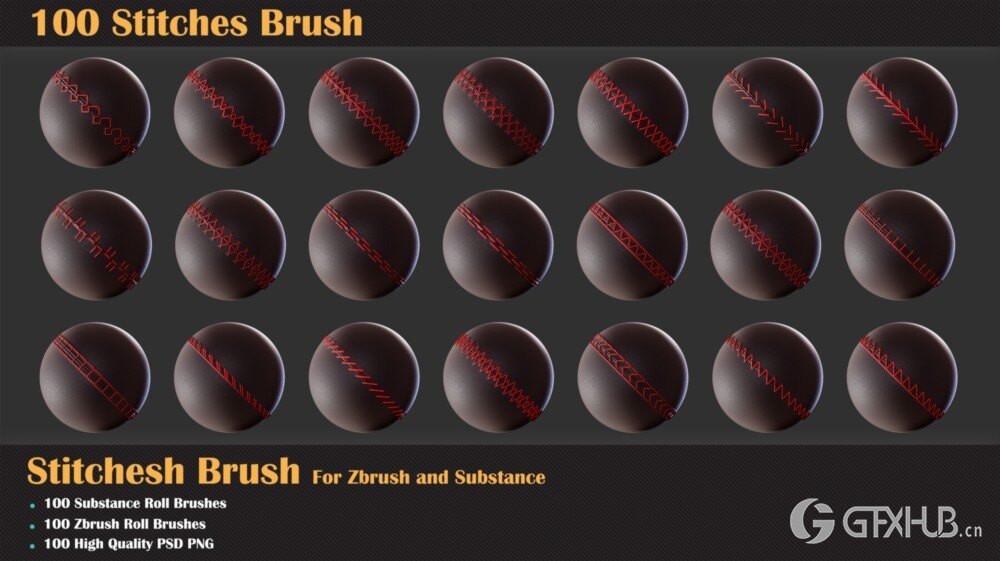 100组针线缝合Alpha纹理贴图+笔刷 100 Stitches Brush - Substance and Zbrush-005