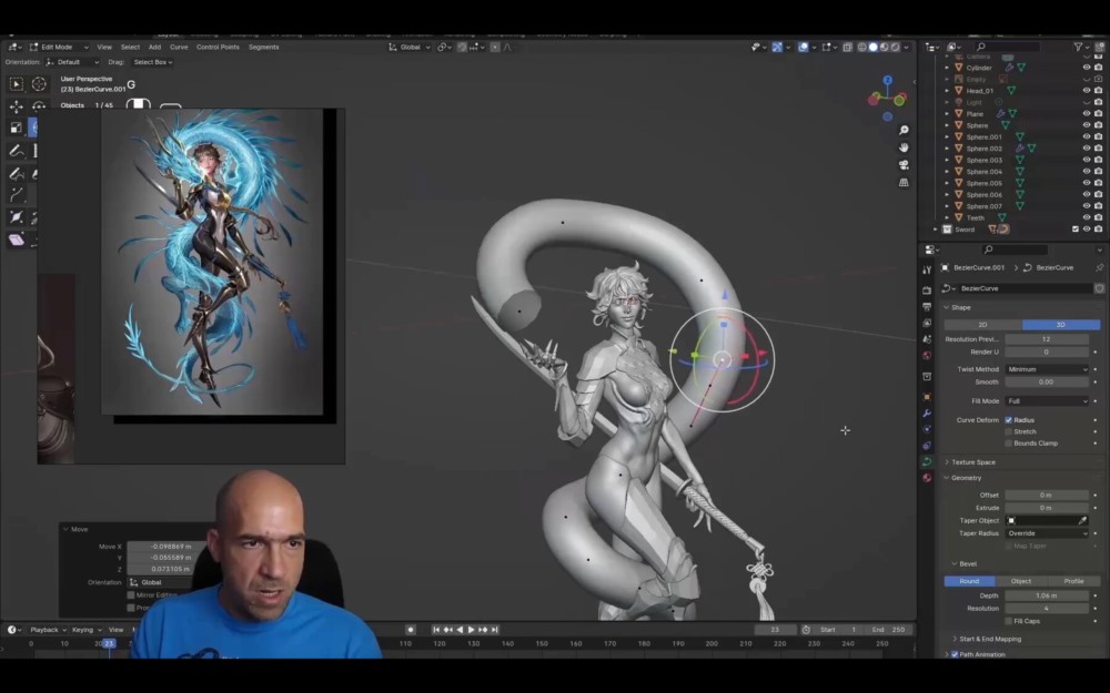 【中文字幕】 Blender三维女性角色、龙、剑建模教程 Dragon girl in Blender course