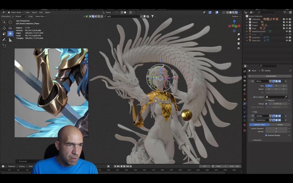 【中文字幕】 Blender三维女性角色、龙、剑建模教程 Dragon girl in Blender course