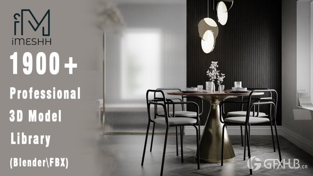 Imeshh 1900+高品质室内Blender 3D模型贴图材质库 Imeshh professional 3D Archviz Library for Blender