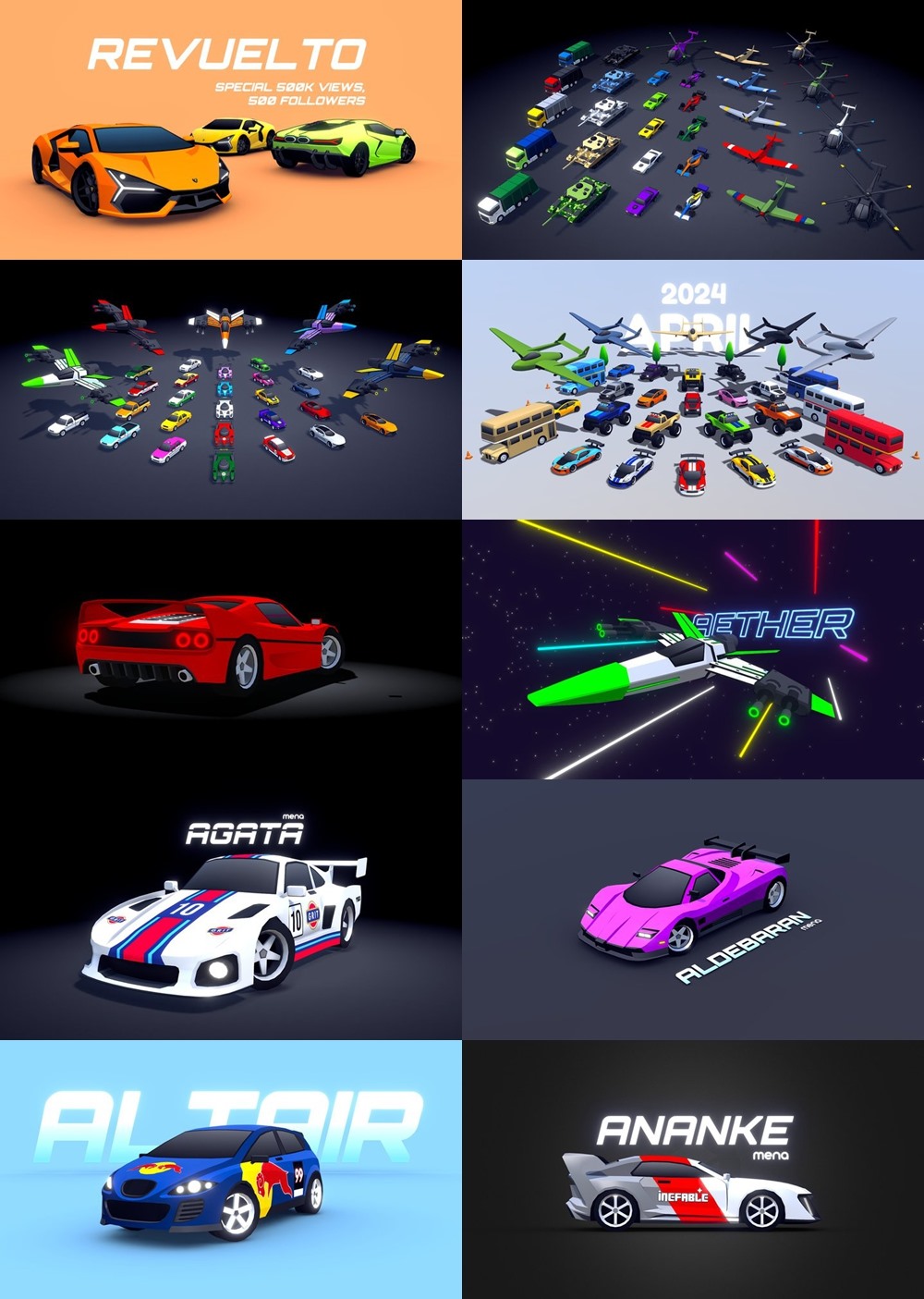 Blender低多边形汽车3D模型合集 Sketchfab - Low polygon car 3D model collection