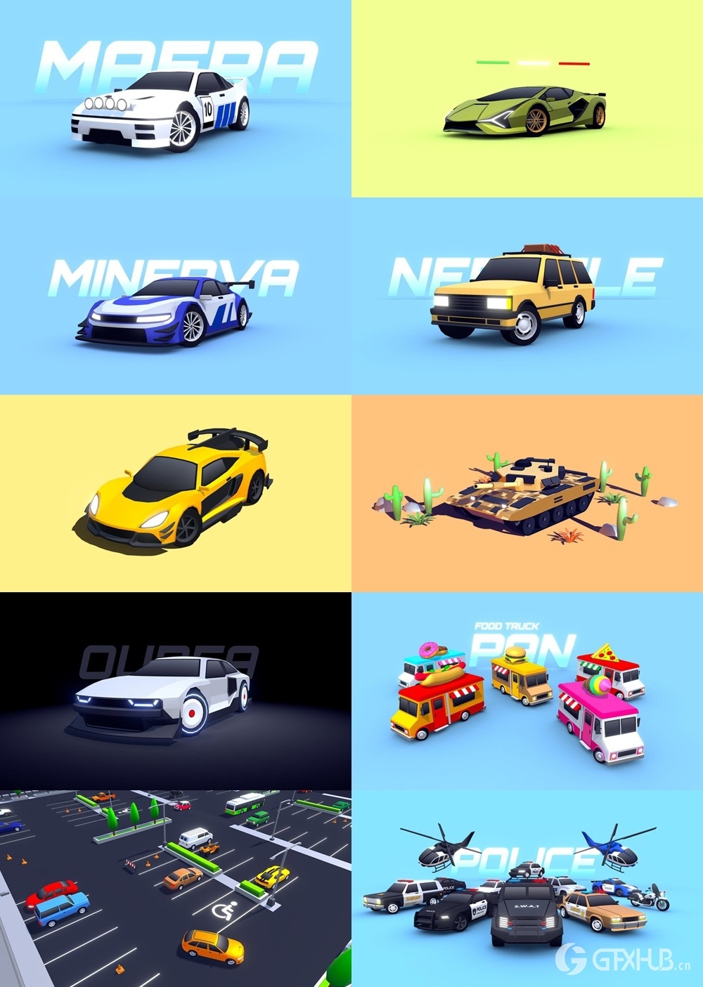 Blender低多边形汽车3D模型合集 Sketchfab - Low polygon car 3D model collection