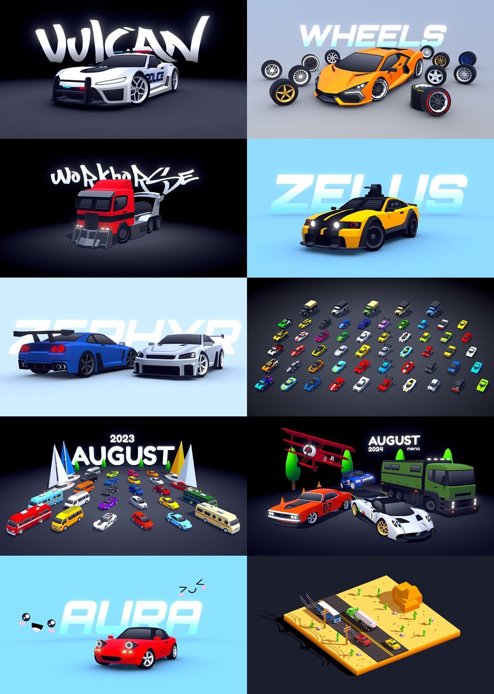 Blender低多边形汽车3D模型合集 Sketchfab - Low polygon car 3D model collection