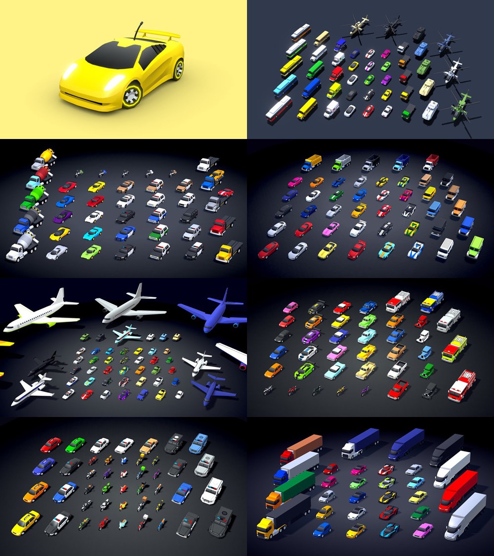 Blender低多边形汽车3D模型合集 Sketchfab - Low polygon car 3D model collection