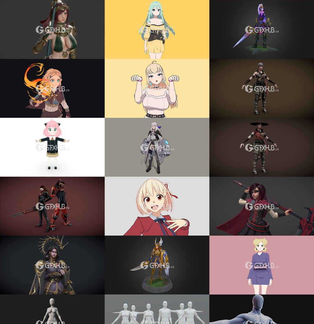 Sketchfab - 142个动漫角色3D模型合集（格式:blendfbxglTF）
