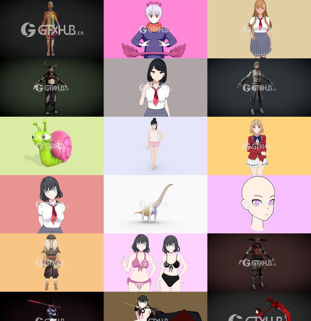 Sketchfab - 142个动漫角色3D模型合集（格式:blendfbxglTF）