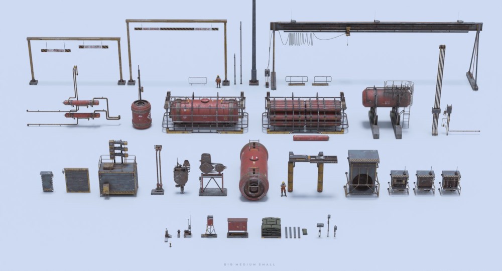 工业区工厂设备人物角色零部件3D模型 Big Medium Small – Industrial Zone 格式Blender/FBX/UE