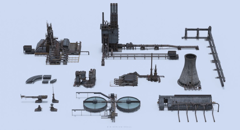 工业区工厂设备人物角色零部件3D模型 Big Medium Small – Industrial Zone 格式Blender/FBX/UE