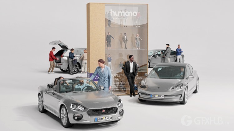 12个开车坐姿站姿3d人物模型集合 Humano - 2211 People For Cars