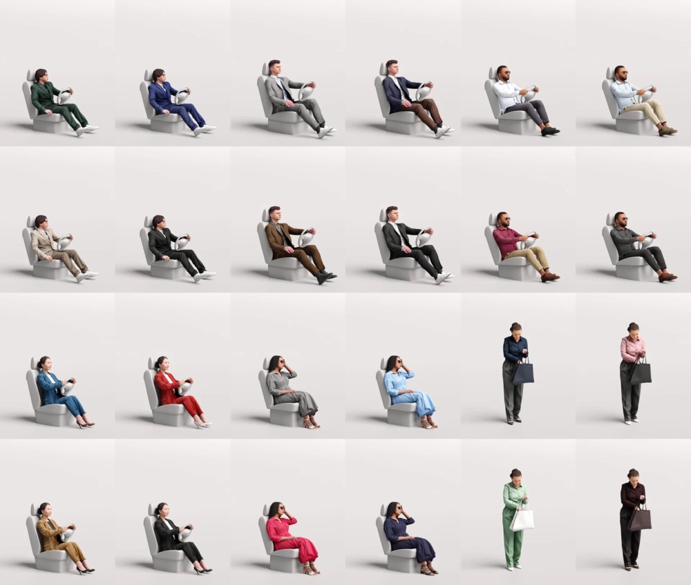12个开车坐姿站姿3d人物模型集合 Humano - 2211 People For Cars