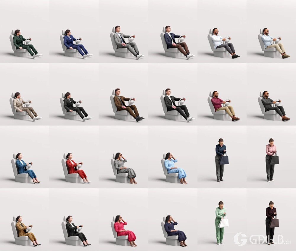 12个开车坐姿站姿3d人物模型集合 Humano - 2211 People For Cars