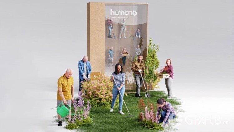 6个园艺劳动姿势3D人物模型 Humano – 2209 Gardening 01