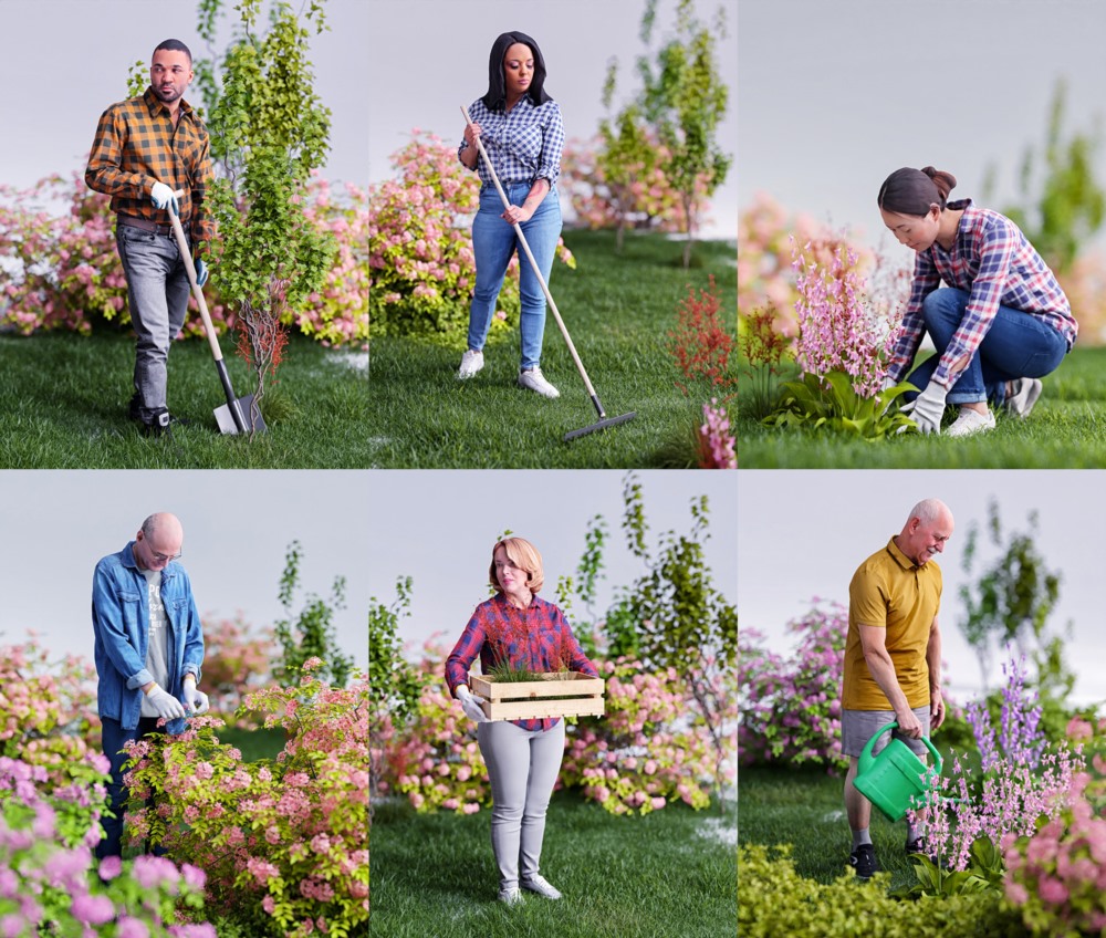 6个园艺劳动姿势3D人物模型 Humano – 2209 Gardening 01