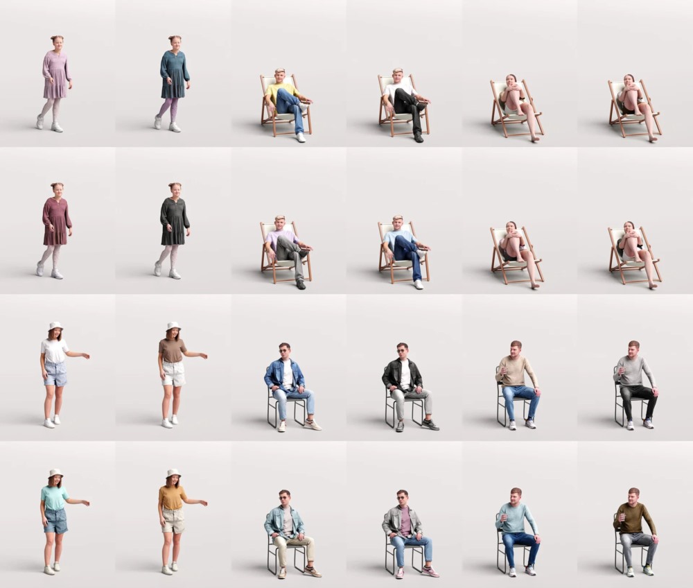 12个户外花园休闲人物3D模型 Humano - Collection Posed 2210