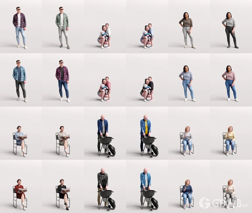 12个户外花园休闲人物3D模型 Humano - Collection Posed 2210