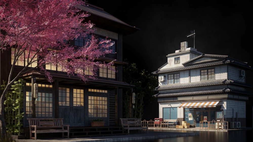 日本街区建筑楼房3D模型 Japanese Neighborhood (格式 Blender/FBX/OBJ)