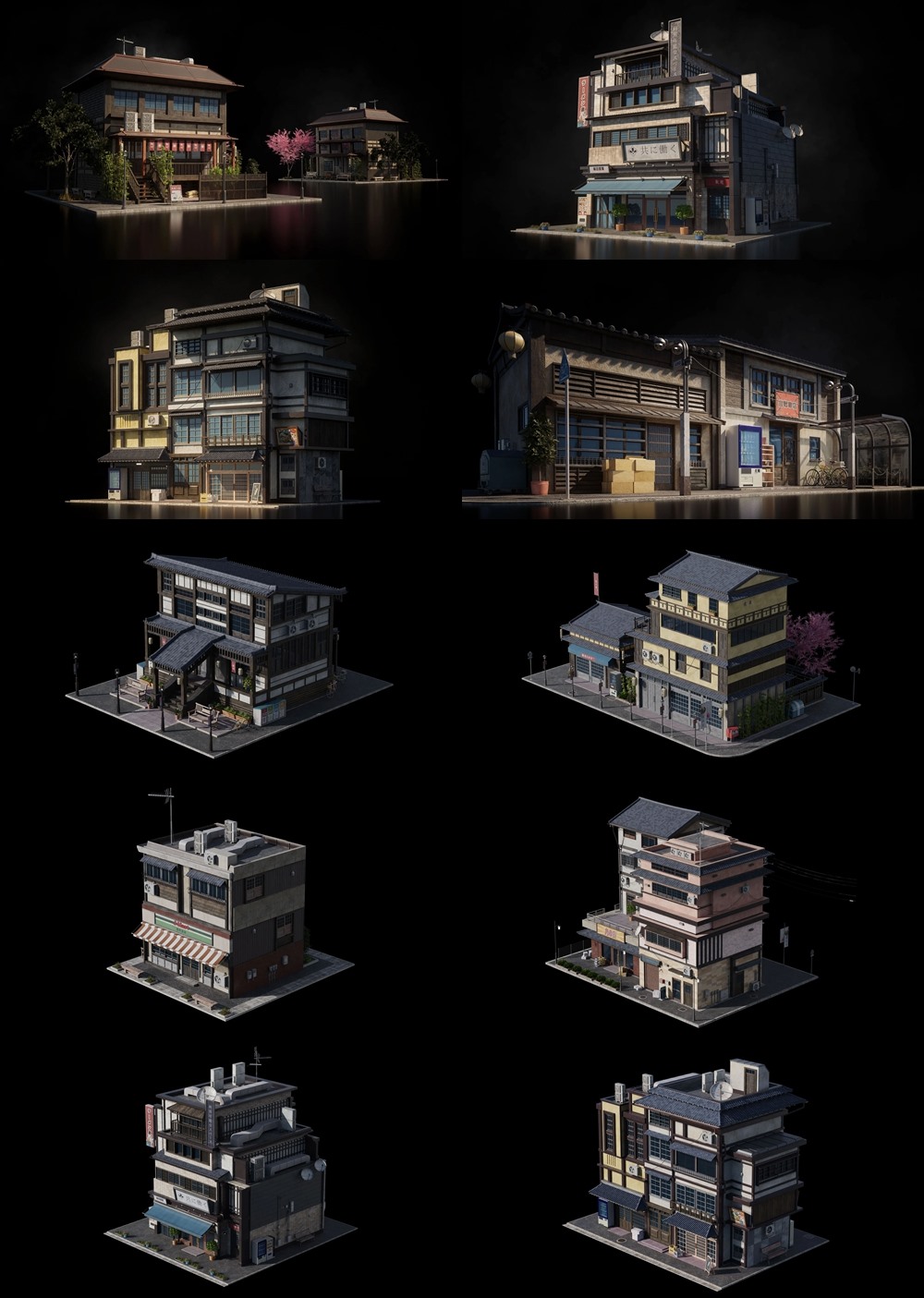 日本街区建筑楼房3D模型 Japanese Neighborhood (格式 Blender/FBX/OBJ)
