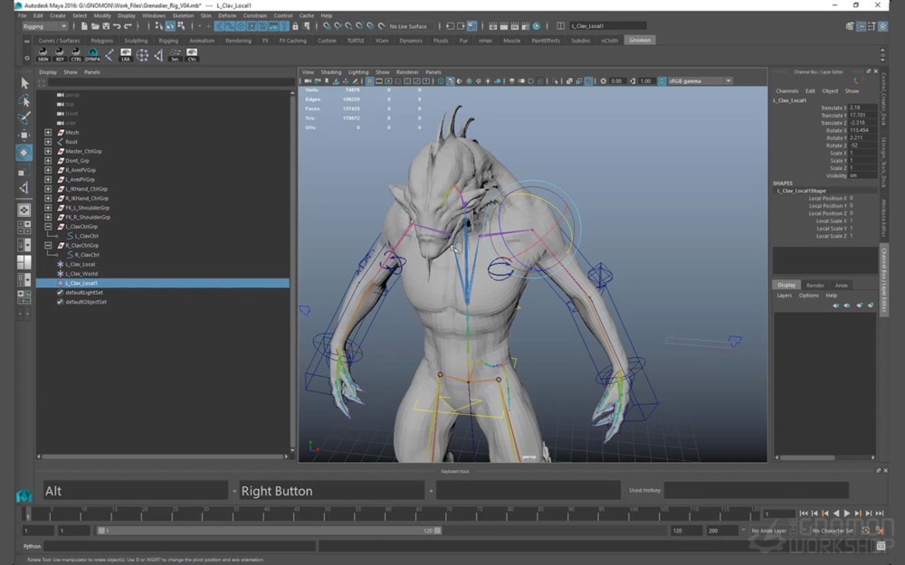 【中文字幕】Maya外星生物角色绑定教程 Creature Rigging for Production - Perry Leijten