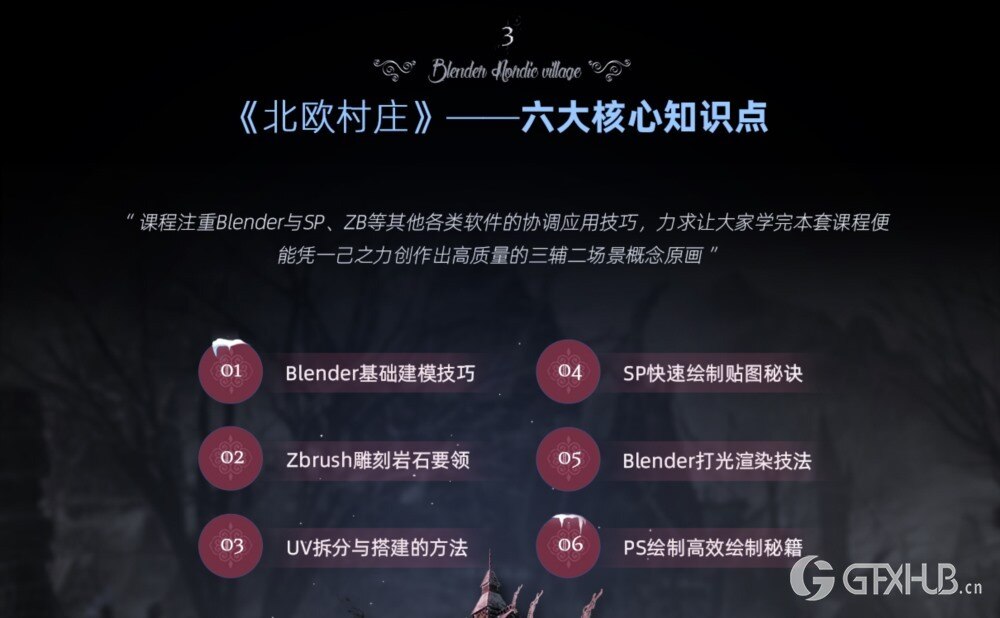 Blender《北欧村庄》场景概念设计案例绘制全流程