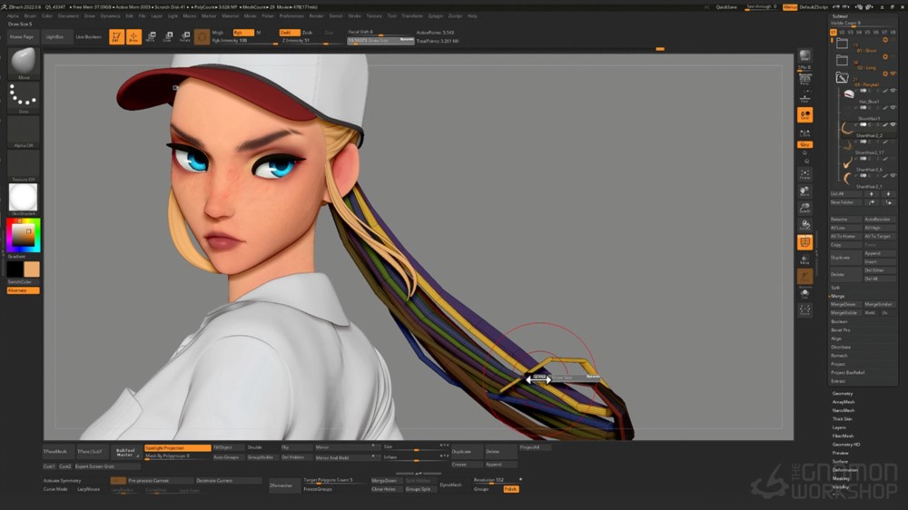 【中文字幕】ZBrush 雕刻风格化3D头发教程 Creating Stylized Hairstyles Using Zbrush
