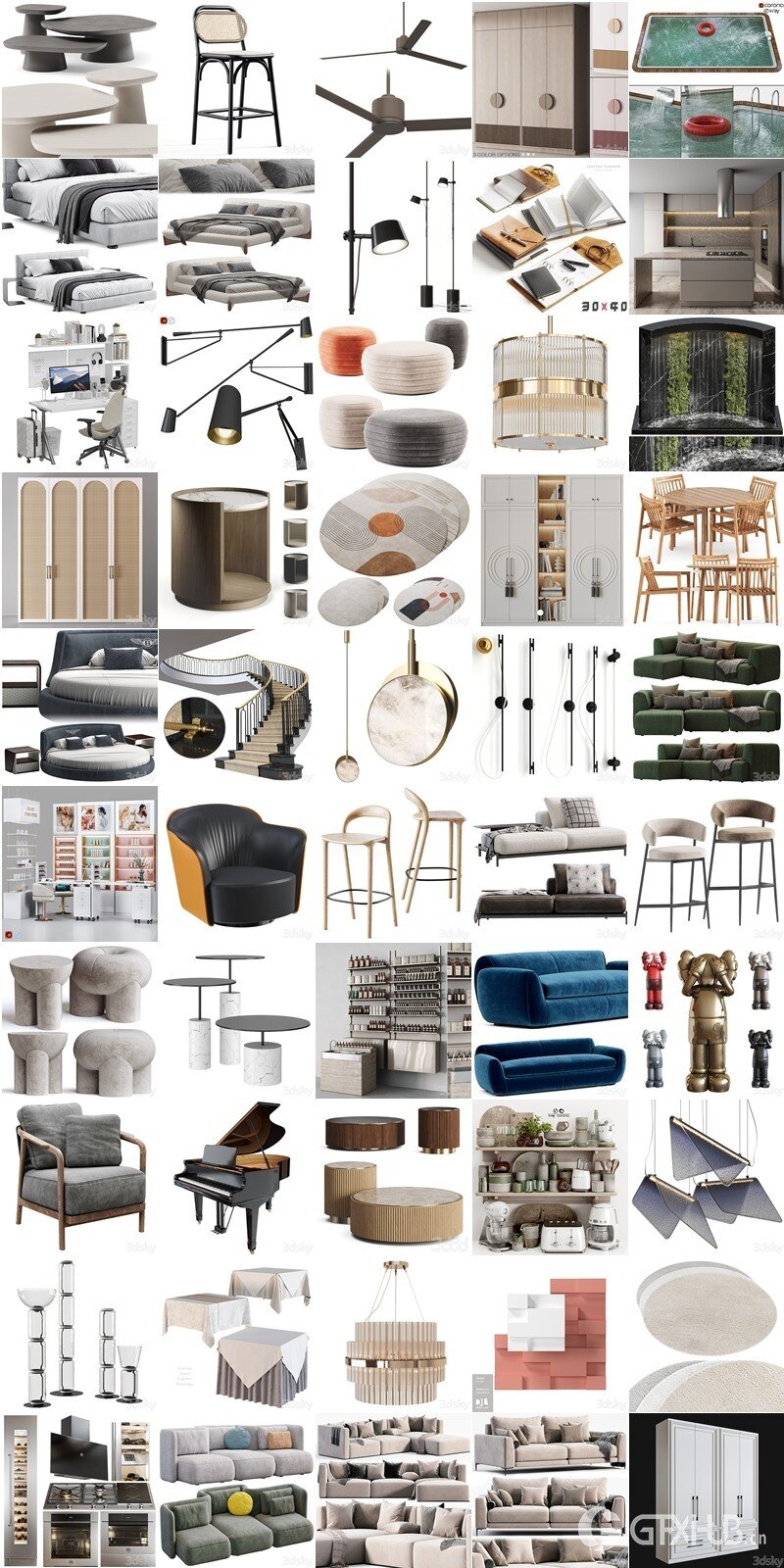 3DSky Pro 椅子沙发灯具陈设饰品3D模型合辑2025年1月第1季 | 300套 | 15GB