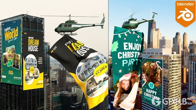 Blender横幅展开布料视觉特效和CGI技术教程 Learn Blender VFX & CGI Ads Banner Unroll & Pro-Level CGI