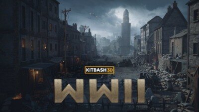 战争场景住宅楼狙击塔沙袋防御工事3D模型 Kitbash3D – World War 2（完整版）