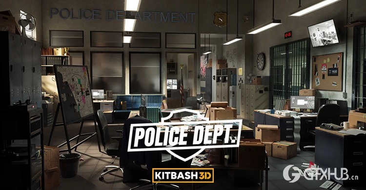警察局审讯室警用装备设备3D模型 Kitbash3D - Police Dept