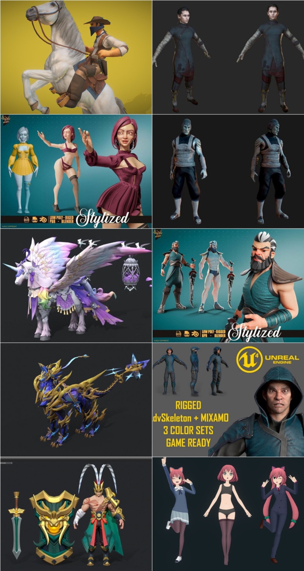 PBR Game 56组角色人物3D模型合集 (格式：blendFBXOBJ)