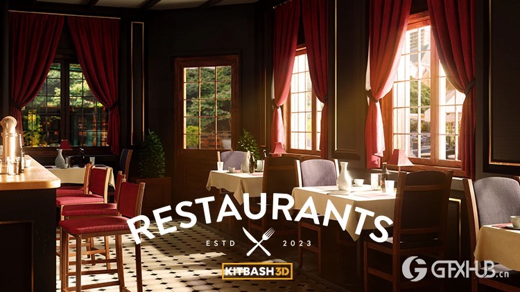 咖啡馆、快餐店、中餐、厨房、食物等餐厅3D模型 KitBash3D - Restaurants