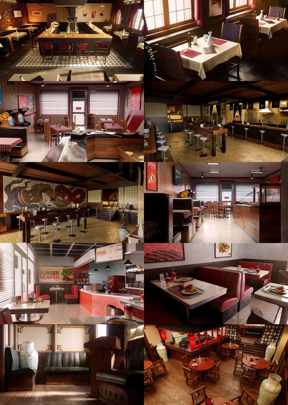 咖啡馆、快餐店、中餐、厨房、食物等餐厅3D模型 KitBash3D - Restaurants