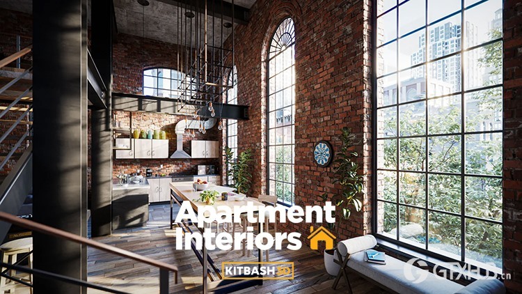 公寓顶楼阁楼室内3D模型 Kitbash3D - Apartment Interiors