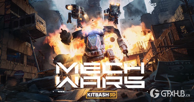 火炮机甲、运输机、机甲仓库、坦克机甲和骑兵机甲3D模型 Kitbash3D - Mech Wars
