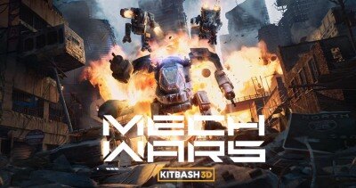 火炮机甲、运输机、机甲仓库、坦克机甲和骑兵机甲3D模型 Kitbash3D – Mech Wars