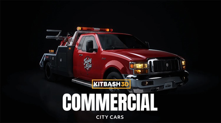 卡车货车邮递车拖车服务车3d模型 Kitbash3d - City Cars Commercial