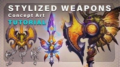 【中文字幕】PS风格化道具和武器的概念艺术教程 Creating Stylized Weapon Concepts