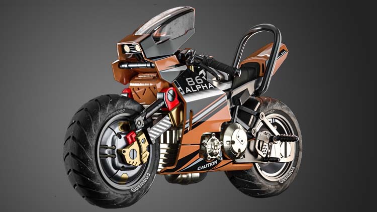 未来派摩托车建模、展开和纹理完整过程 Futuristic Motorcycle Modeling Unwrapping and Texturing