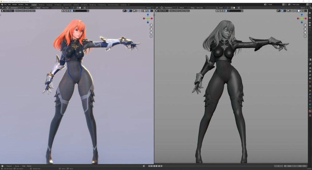 忍者女孩角色创作实时过程视频 Ninja Girl Character Creation Real-time Process Videos