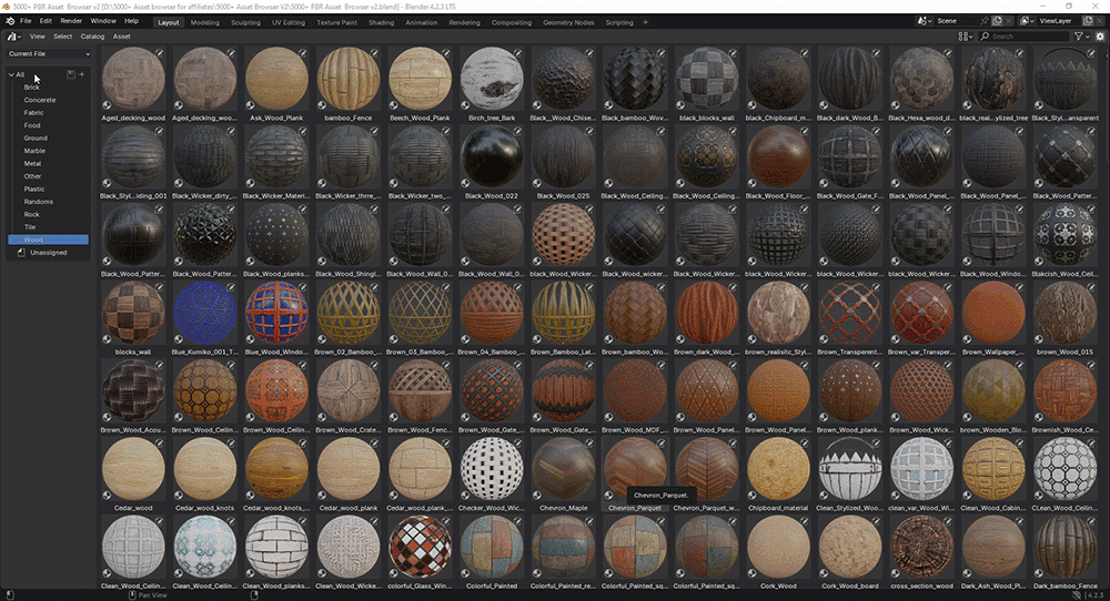 Blender 5000+ PBR 材质资源管理器 5000+ Pbr Asset Browser