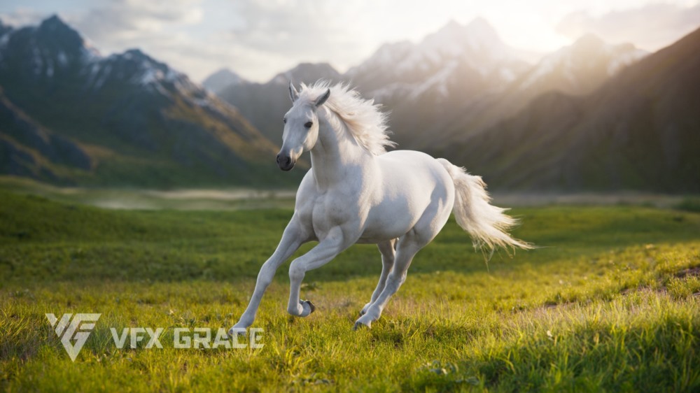 3d 白马动画模型 3d white horse animation model - VFX Grace