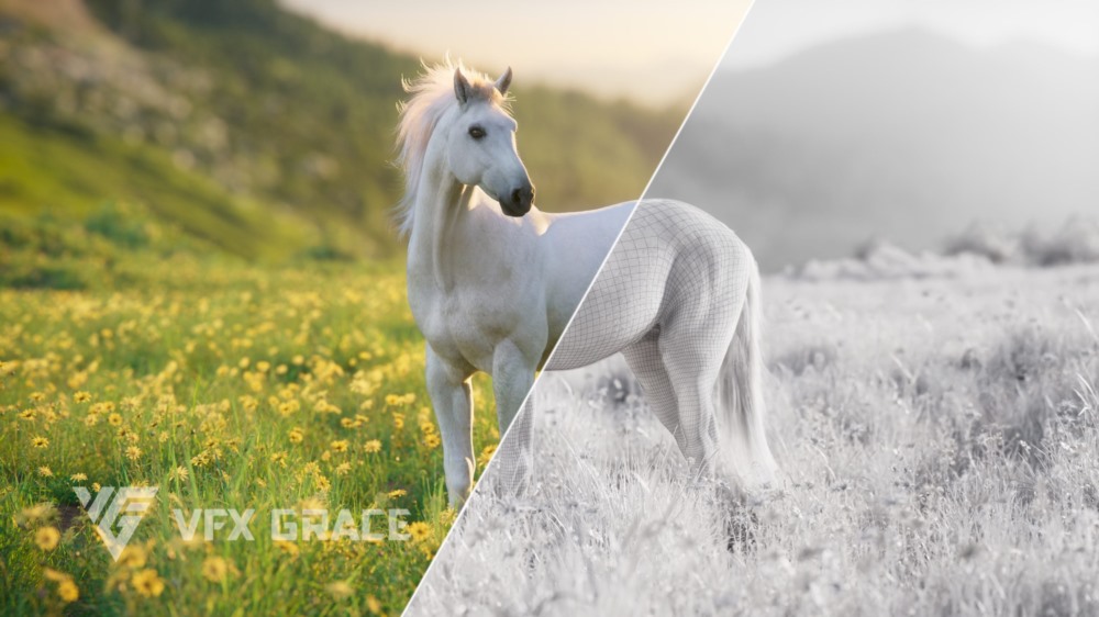 3d 白马动画模型 3d white horse animation model - VFX Grace